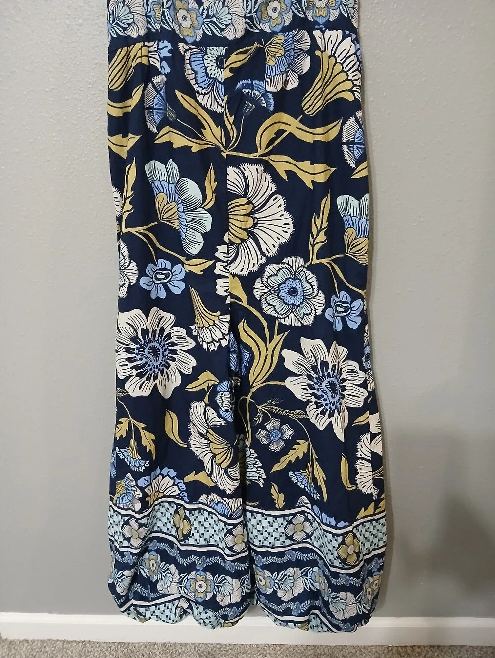 Free People Navy Floral Wide-Leg‎ Smocked Jumpsuit